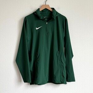 Nike 1/4 Zip Sideline Lightweight Coach Windbreaker Jacket Packable Hood Green S
